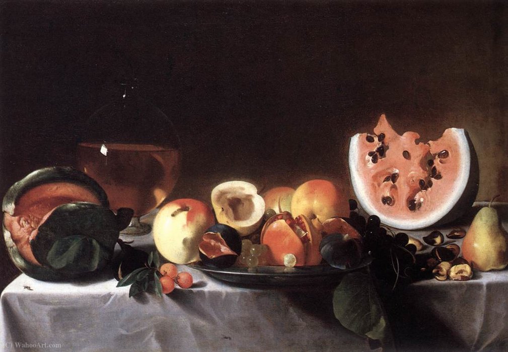 Still-life With Fruit And A Carafe Of White Wine — Pensionante Del Saraceni