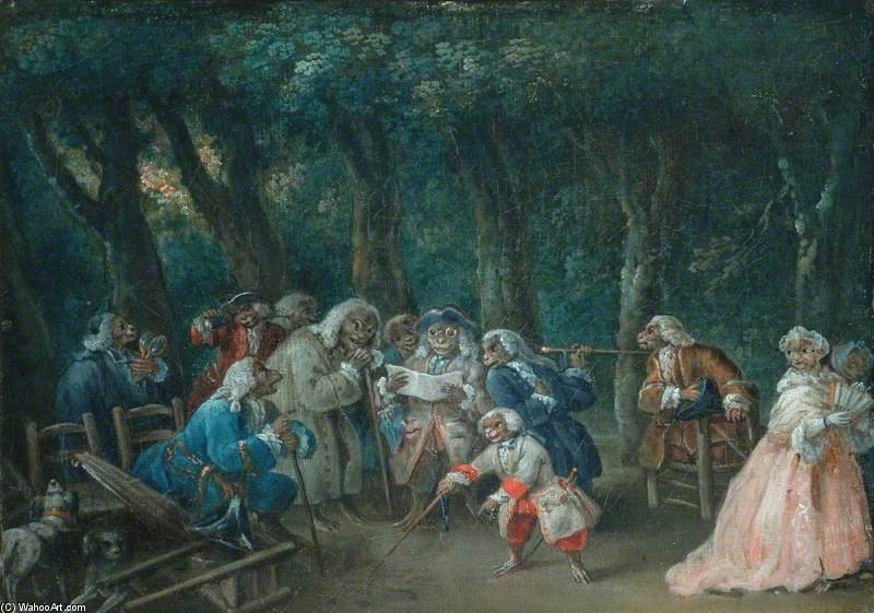 An Assemblage Of Monkeys In A Park Dressed As Humans — François Louis Joseph Watteau (watteau De Lille)