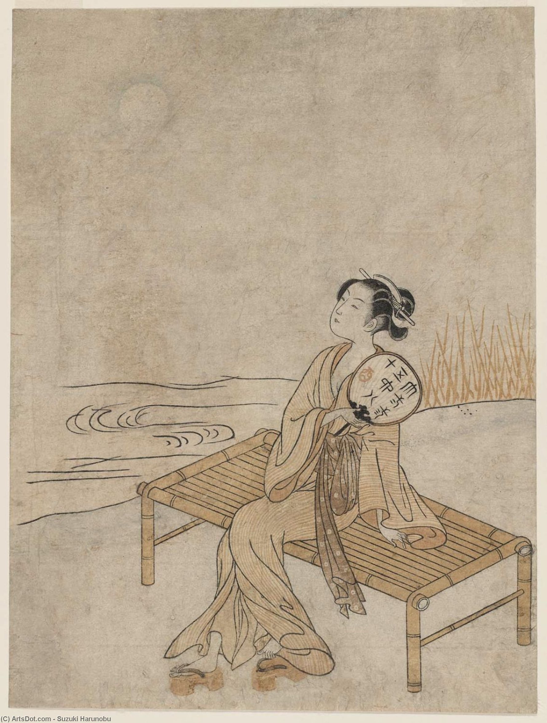 Young Woman Viewing The Full Moon On A Summer Evening — Suzuki Harunobu