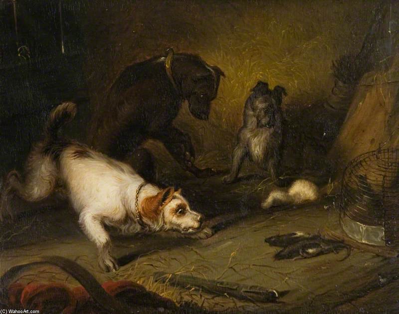 Three Terriers With Two Dead Rats — Henry Bernard Chalon