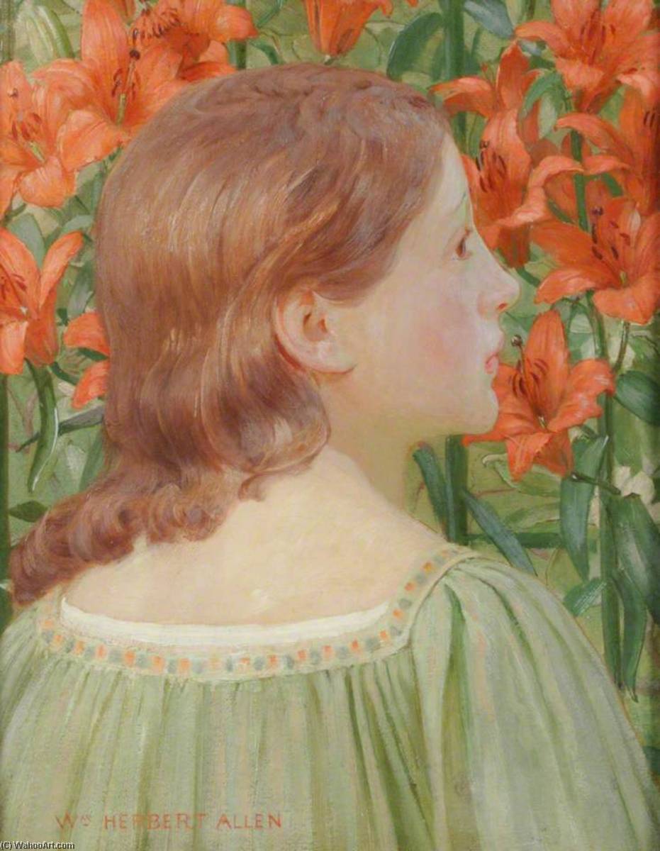 Portrait Of A Girl Amongst Lilies — William Herbert Allen