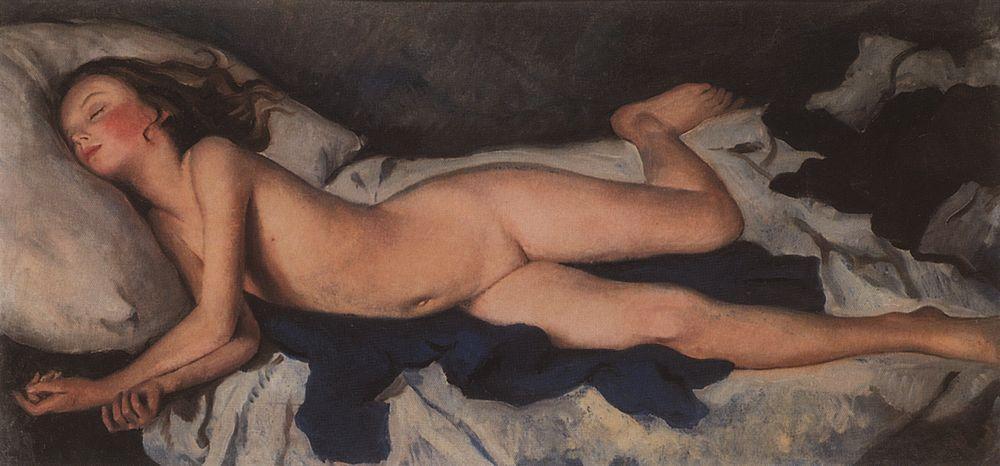 Sleeping Girl In The Blue (katyusha On A Blanket) — Zinaida Serebriakova