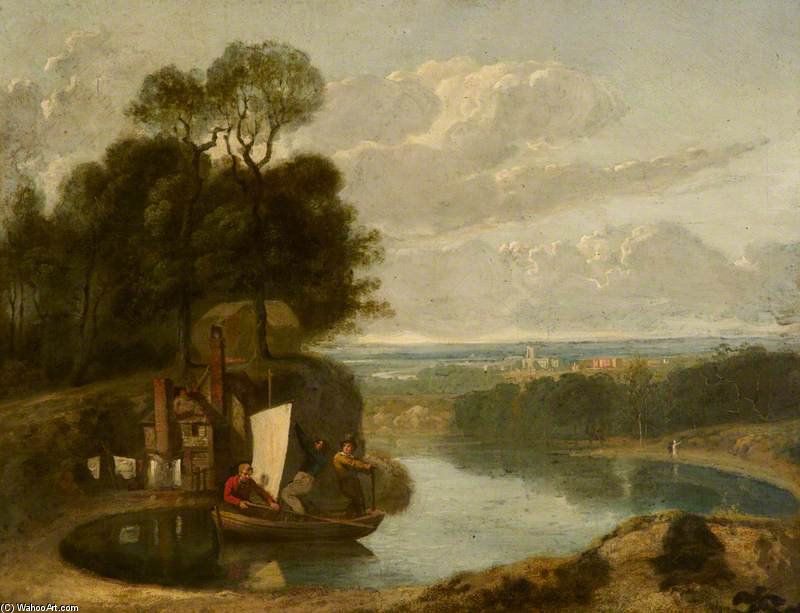 Three Boys In A Sailing Boat On A Lake With Durham — Joseph Farington