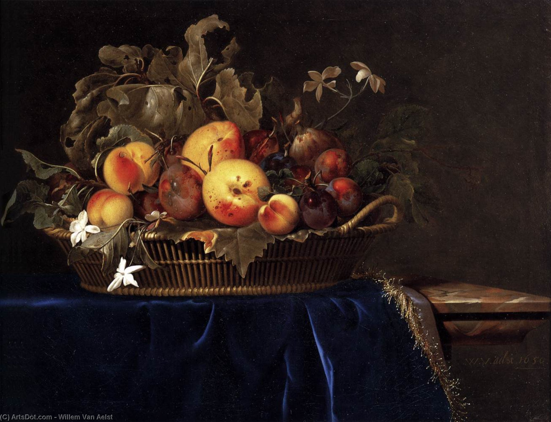 Still-life With A Basket Of Fruit On A Marble Ledge — Willem Van Aelst