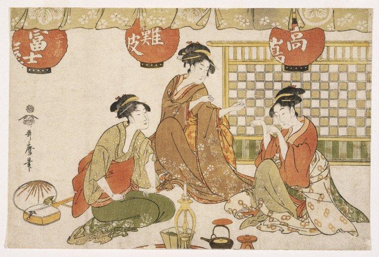 Three Seated Ladies With Lanterns — Kitagawa Utamaro