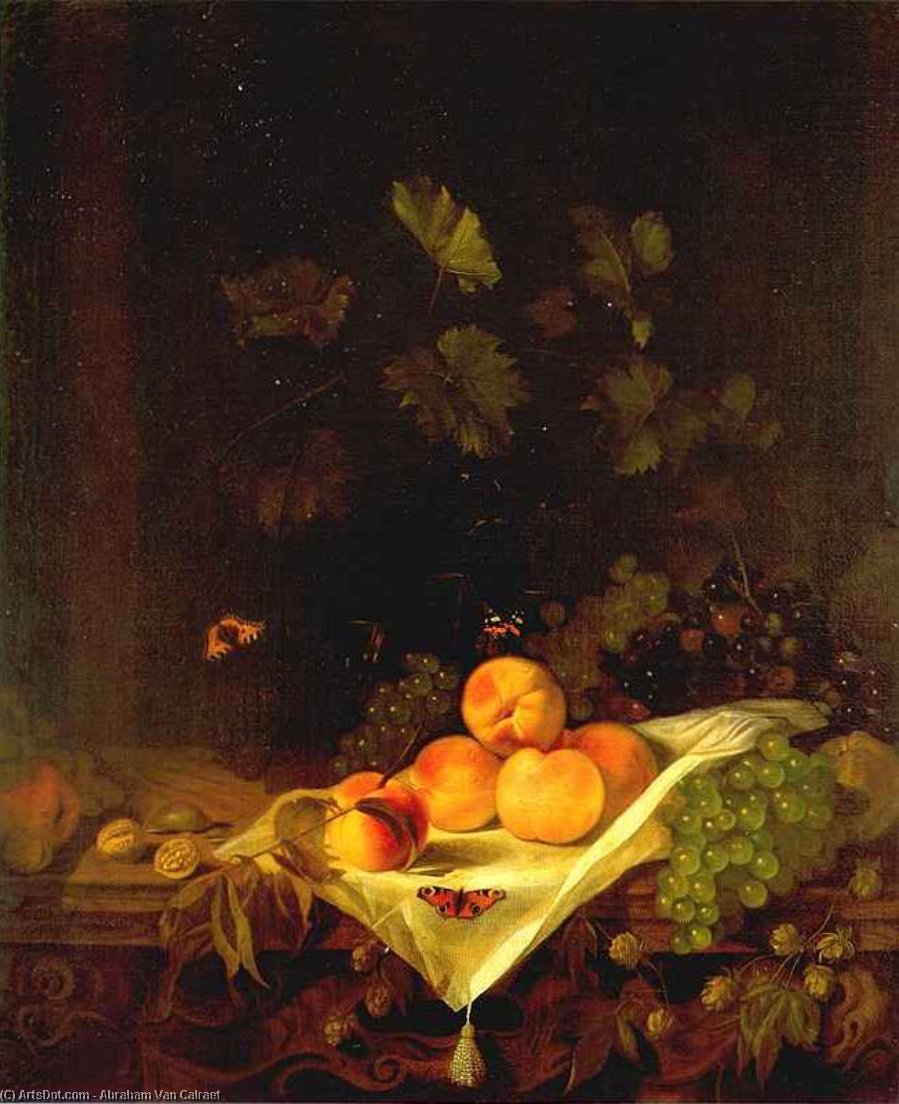 Still-life With Peaches And Grapes — Abraham Pietersz Van Calraet