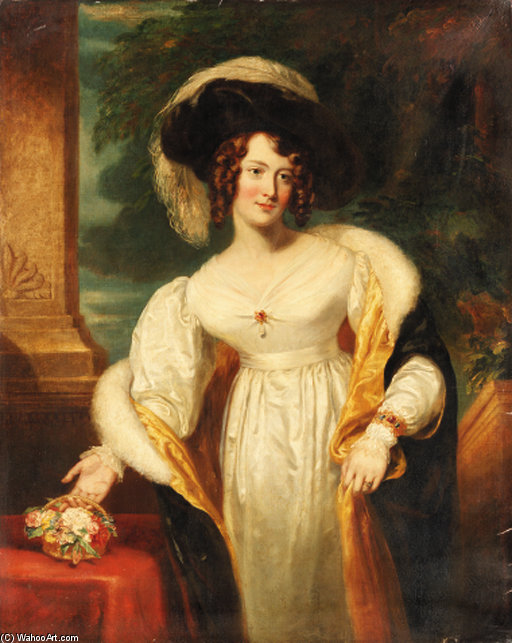 Portrait Of A Lady, Standing Three-quarter Length — George Henry Harlow