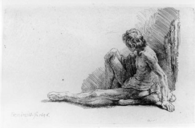 Nude Man Seated On The Ground With One Leg Extended — Rembrandt Van Rijn