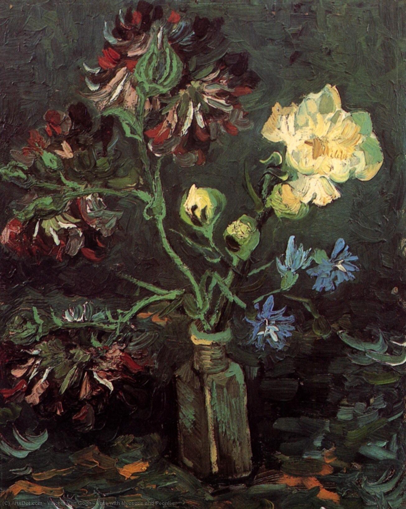 Vase With Myosotis And Peonies — Vincent Willem Van Gogh