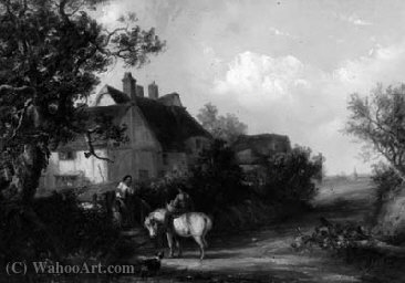 Countryfolk By A Cottage Gate, In A Wooded Landscape — Thomas Smythe