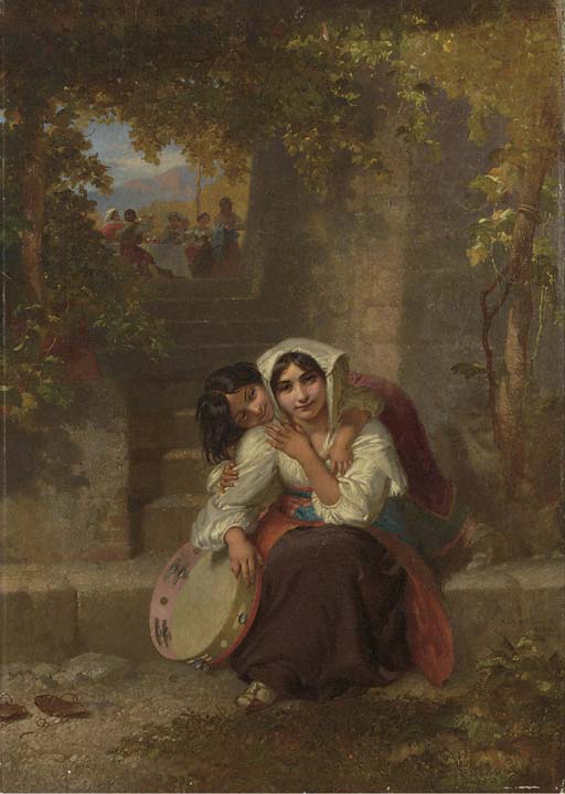 An Italian Girl With A Tambourain On A Terrace — Penry Williams
