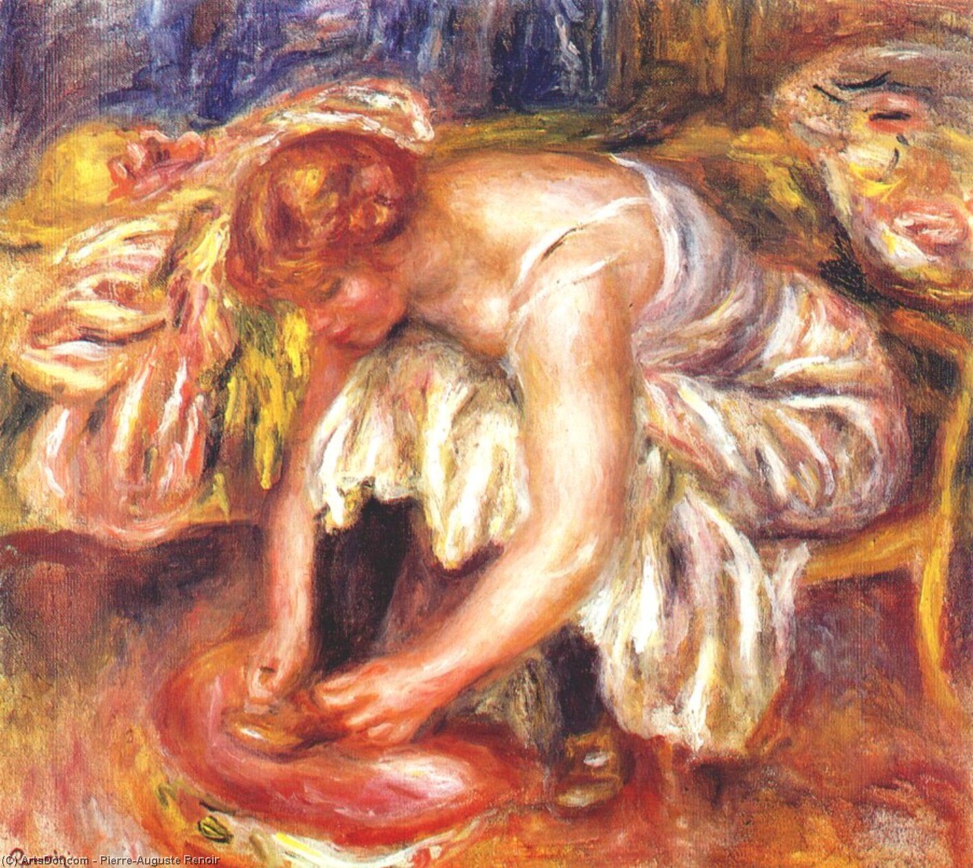 Frau, Die Ihre Schuhe Bindet — Pierre-auguste Renoir