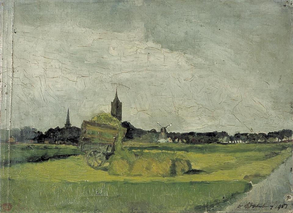 Landscape With Hay Cart, Church Towers And Windmill — Theo Van Doesburg