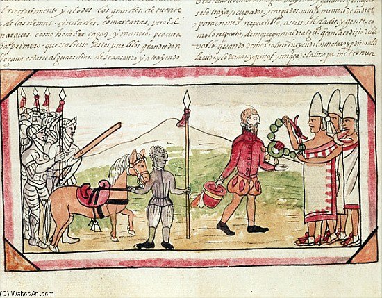 Meeting Of Hernando Cortes And Montezuma, Miniature From The 'hist' — Diego Homem