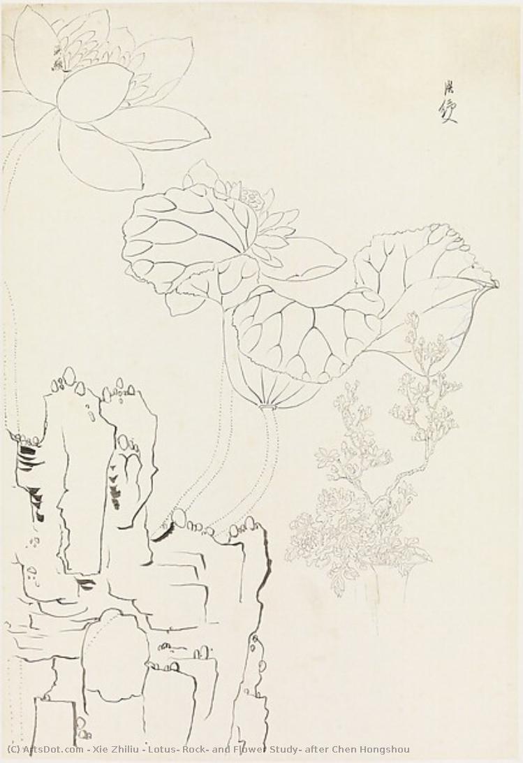 Lotus, Rock, And Flower Study, After Chen Hongshou — Xie Zhiliu