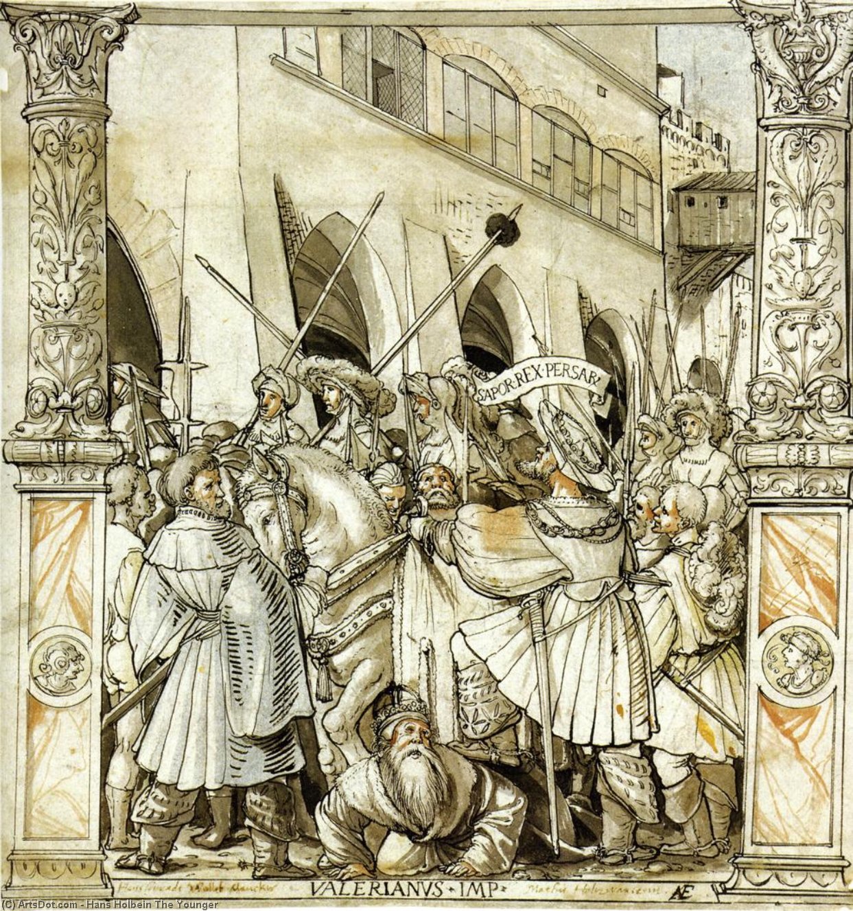 Die Demütigung Des Kaisers Valerius Durch Den Persischen König Sapor — Hans Holbein Der Jüngere