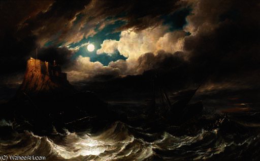 A Timely Rescue, View Holy Island, Northumberland — John Wilson Carmichael