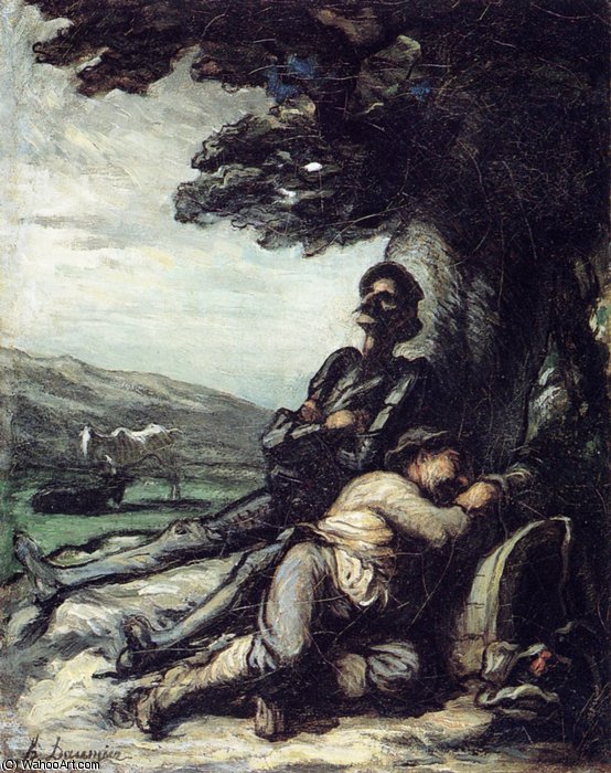 Don Quichotte Et Sancho Pança Sous Un Arbre, Huile Sur Toile Gift Quichotte And Sancho Pança Under A Tree, Oils On Fabric — Honoré Daumier