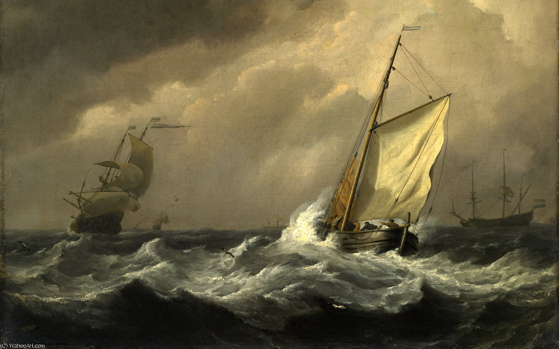 A Small Dutch Vessel Close-hauled In A Strong Breeze — Willem Van De Velde The Younger