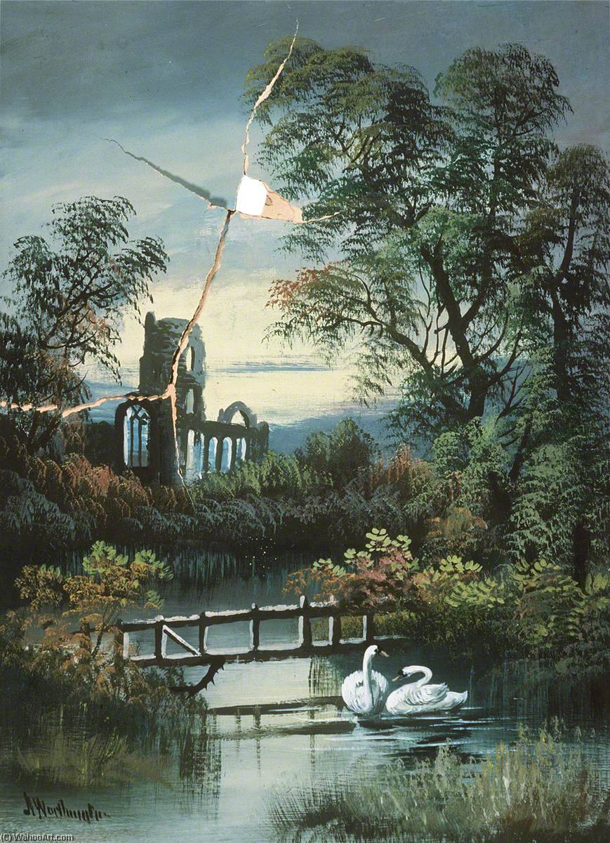 River Landscape And A Ruined Abbey — Alfred Worthington