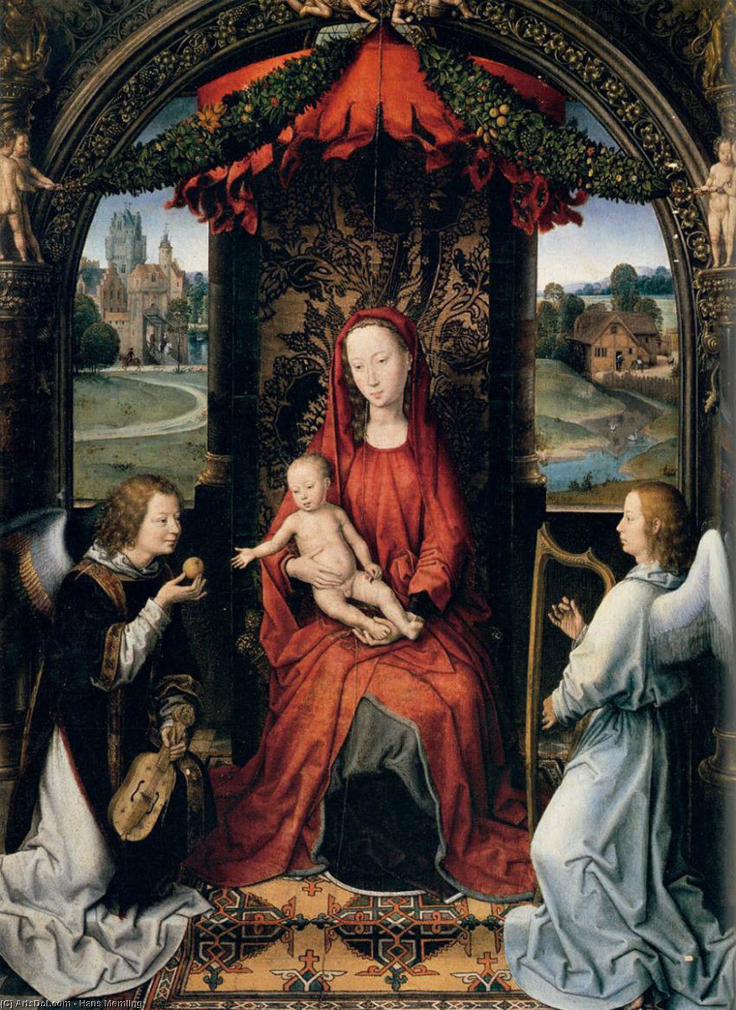 Madonna Enthroned With Child And Two Angels — Memling, Hans