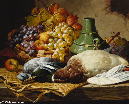 A Mallard And A Woodpigeon With A Basket Of Apples — Charles Thomas Bale