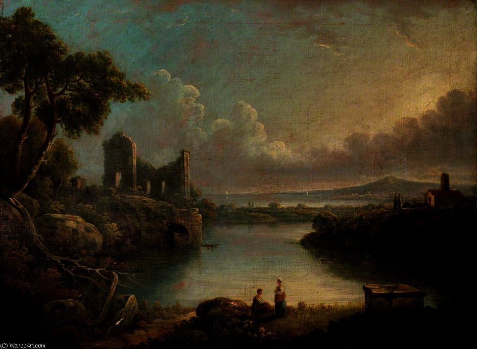 River Scene With Sea And Classical Ruins — Richard Wilson