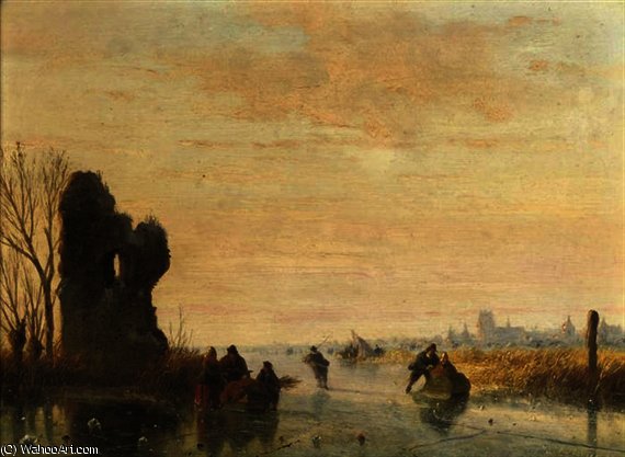 Activities On The Ice, With Dordrecht In The Distance — Nicolaas Johannes Roosenboom