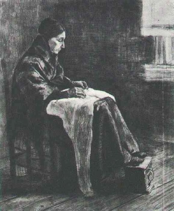 Woman With Shawl, Sewing — Vincent Willem Van Gogh