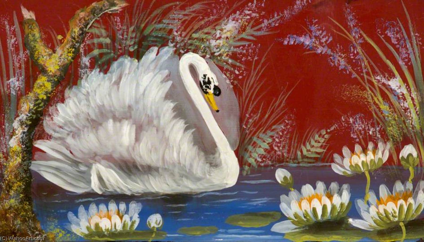 Swan And Water Lilies — Alfred Worthington