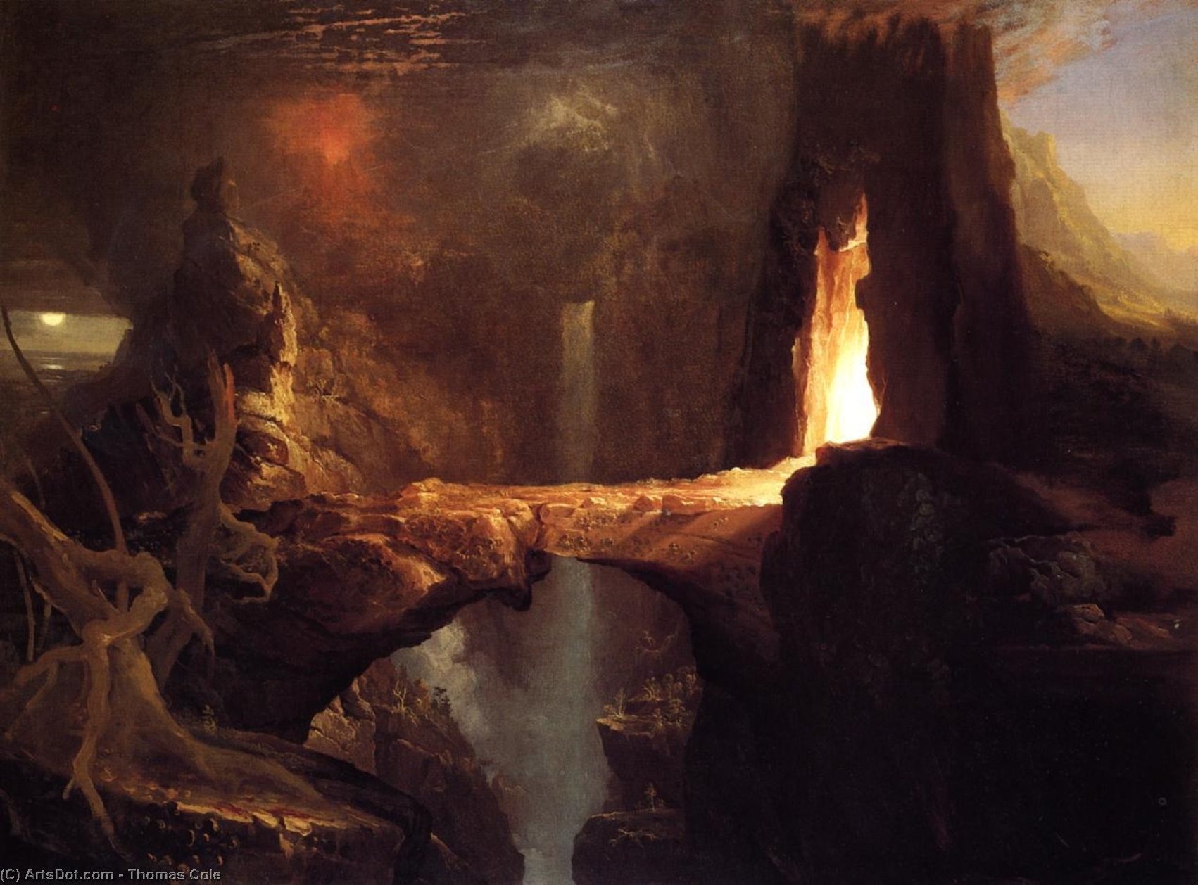 Expulsión. Luna Y Luces De La Fogata — Thomas Cole