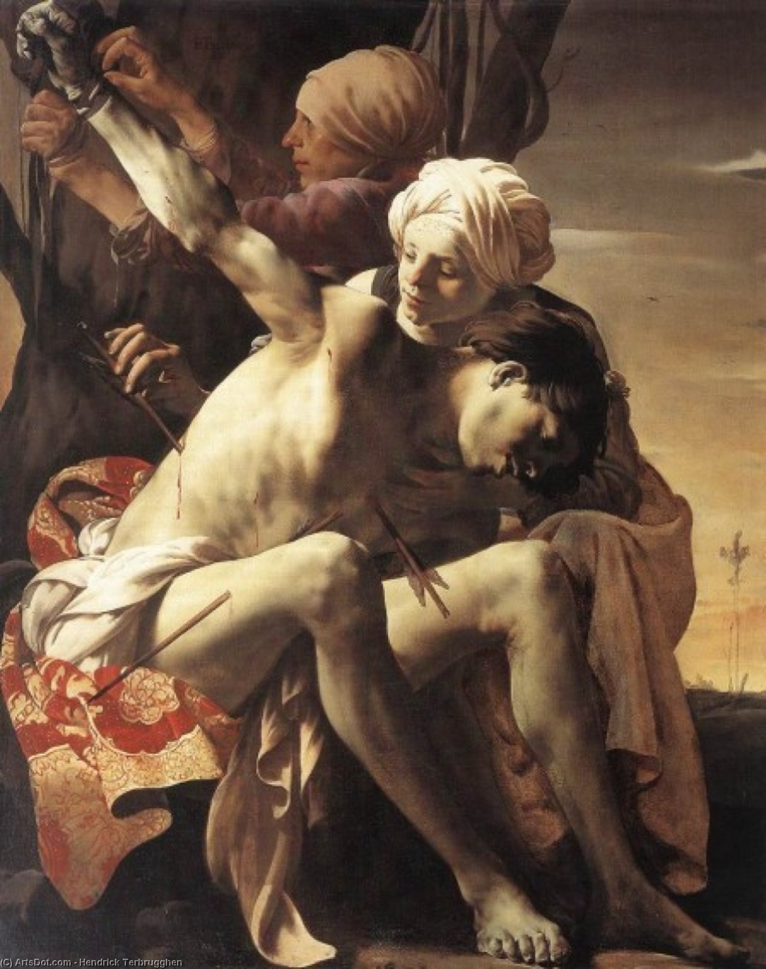 St Sebastian Tended By Irene And Her Maid — Hendrick Terbrugghen