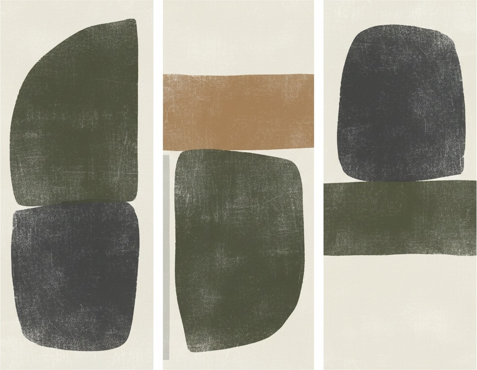 Earthen Echoes In Triptych: A Monumental Study Of Serene Organic Forms — Laurent Fabre