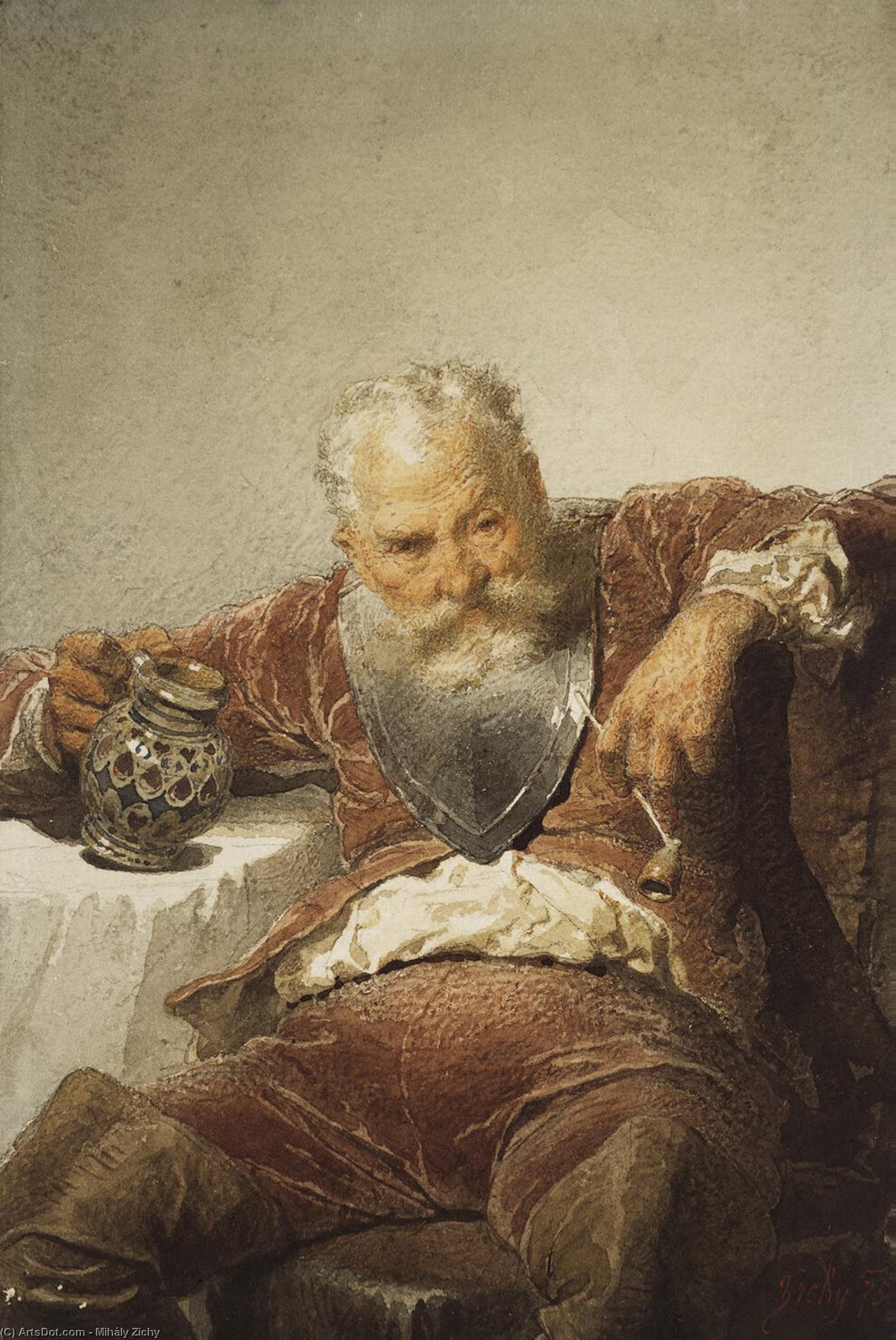 Falstaff With A Tankard Of Wine And A Pipe — Count Mihaly Von Zichy