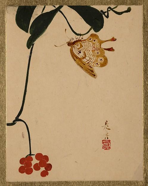 Red Berry Plant And Butterfly — Shibata Zeshin