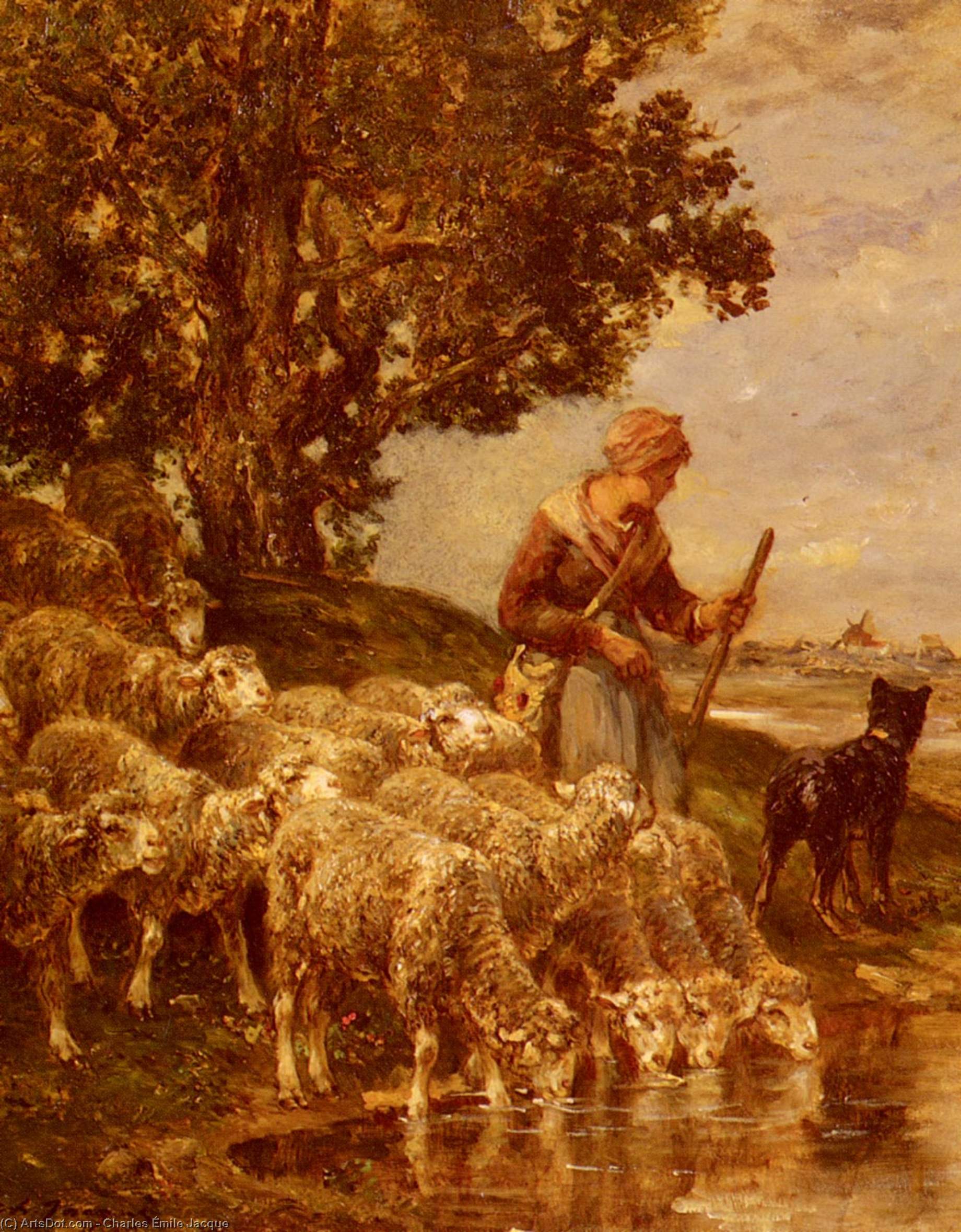 A Shepardess Watering Her Flock — シャルル＝エミール・ジャック
