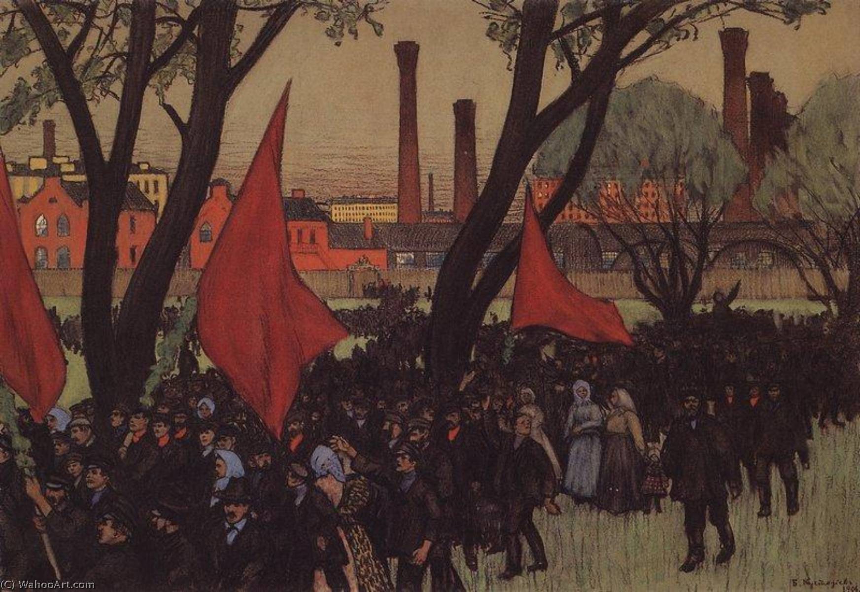 A May 1 Rally By The Putilov Factory — Boris Mikhailovich Kustodiev