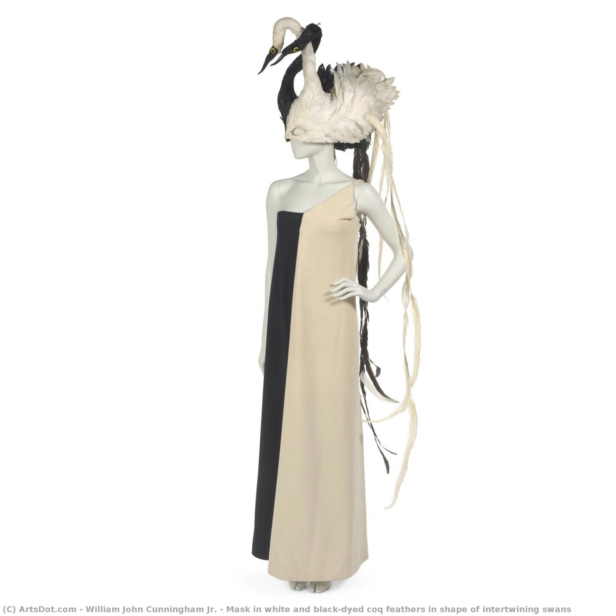 Mask In White And Black-dyed Coq Feathers In Shape Of Intertwining Swans — William John Cunningham Jr.