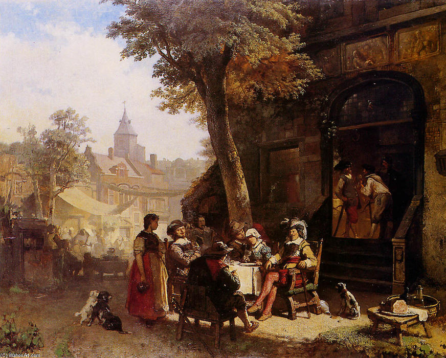 People In Front Of Inn — Jacob Henricus Maris