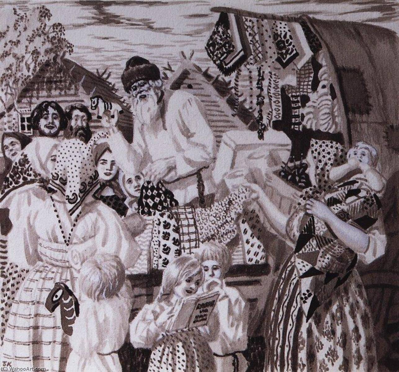 An Illustration For Nikolai Nekrasov's Poem Uncle Yakov — ボリス・ミハイルウォヴィチ・クストーディエフ