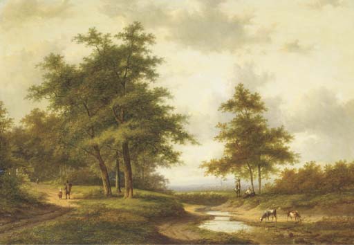 Figures Resting By A Ford, A Town In A Valley Beyond — Jan Evert Morel