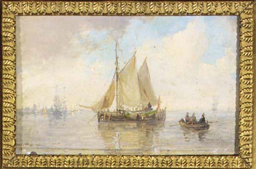 Sailing-vessels On An Estuary — Andreas Schelfhout