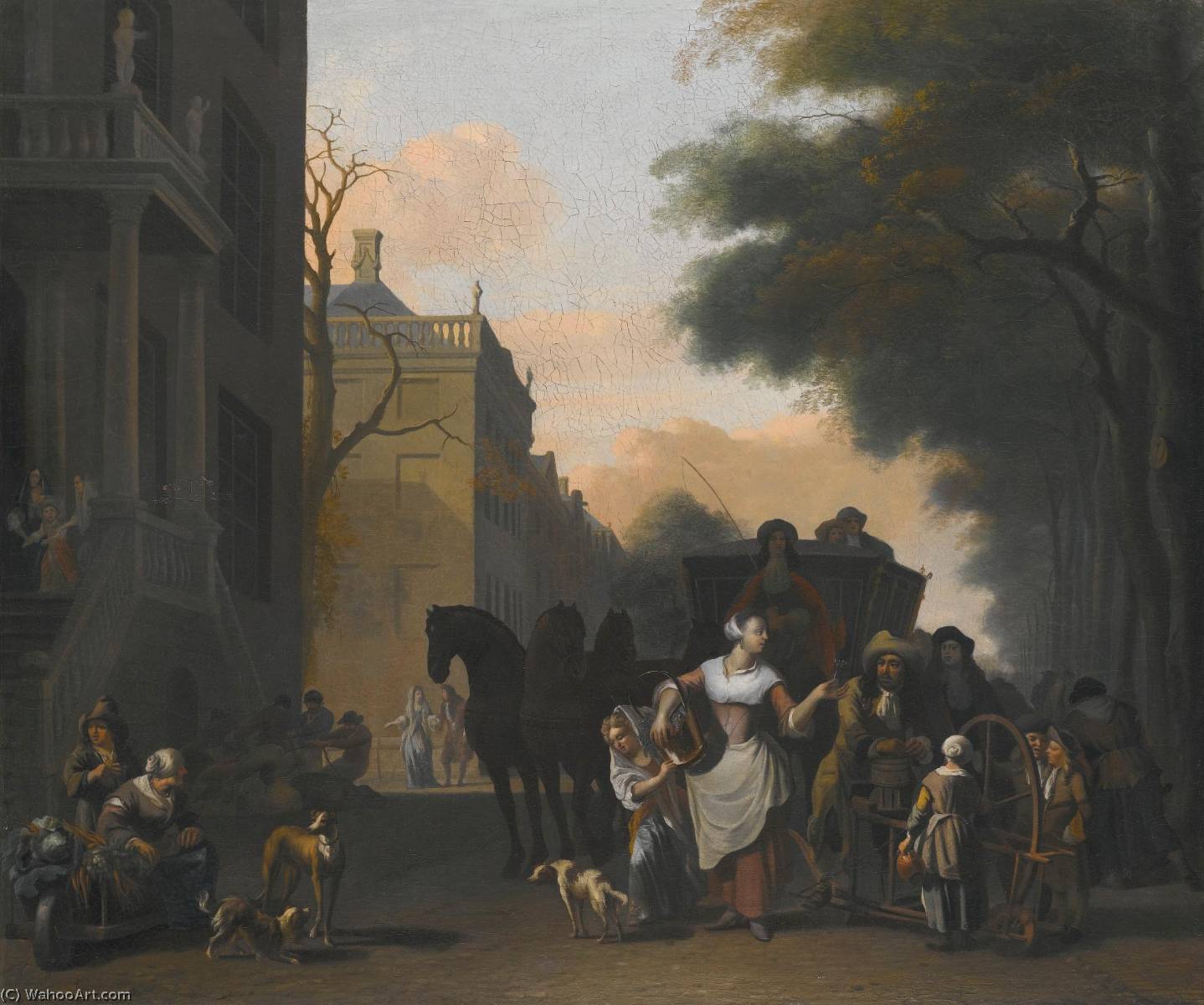 An Amsterdam Street Scene, With A Maid Flirting With A Knife Grinder On A Canal — Ludolf Backhuysen I