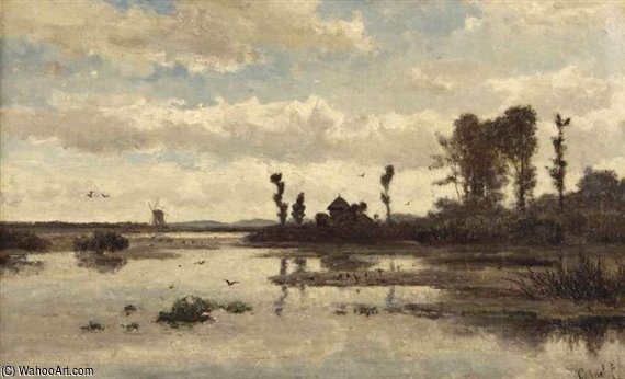A Farm And A Windmill In An Extensive Polder Landscape — Paul Joseph Constantine Gabriel