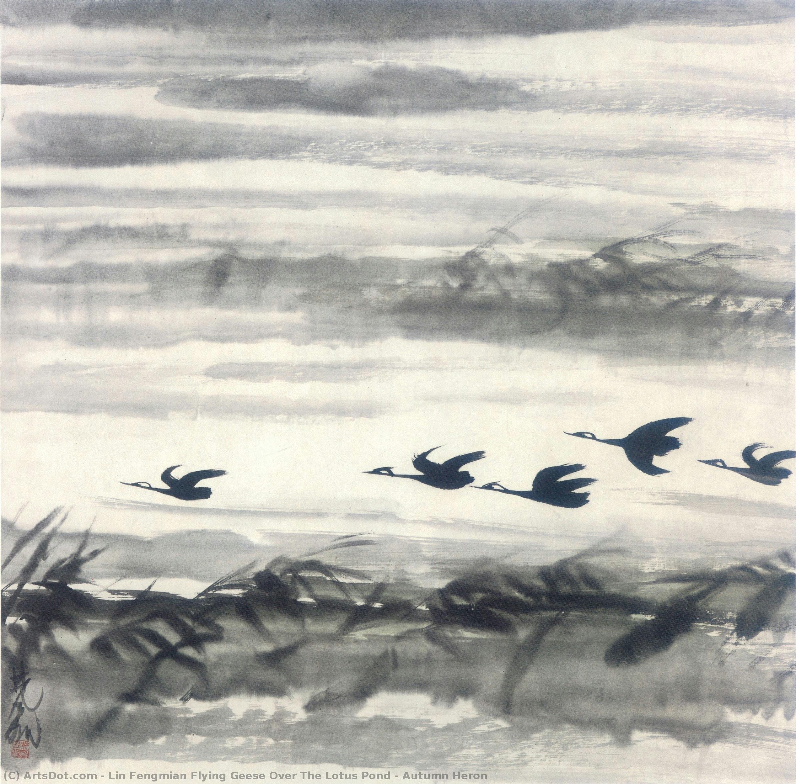 Autumn Heron — Lin Fengmian Flying Geese Over The Lotus Pond