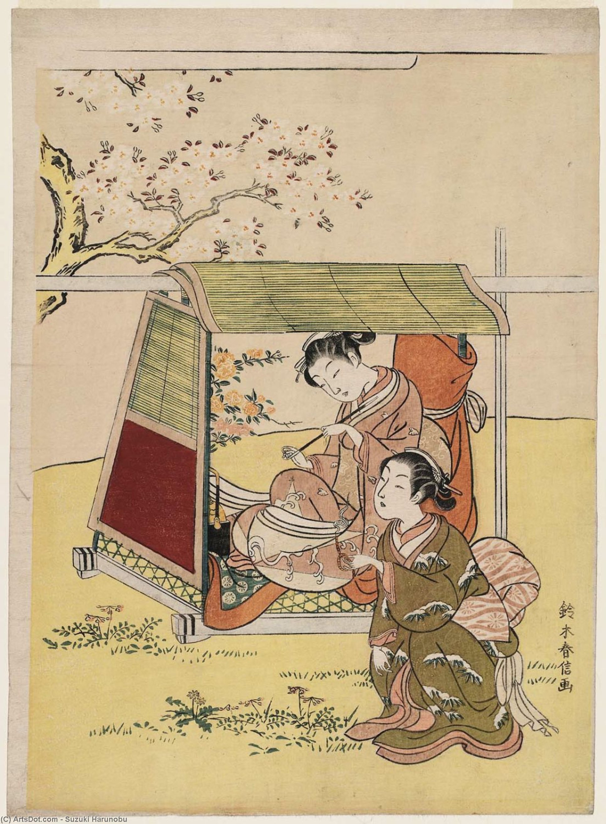 Woman In A Palanquin Resting Under A Cherry Tree — Suzuki Harunobu