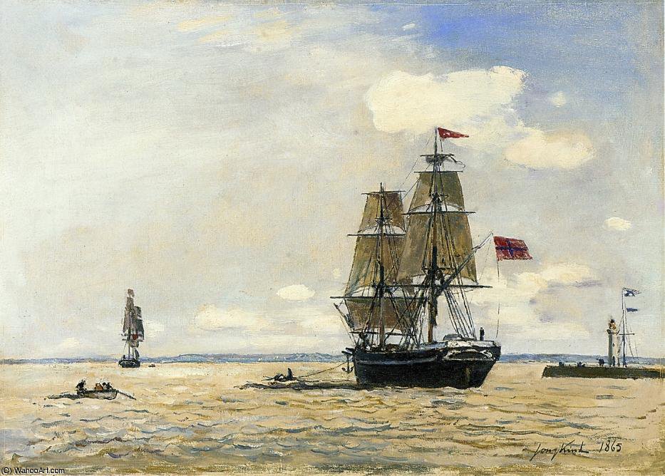 Norwegian Naval Ship Leaving The Port Of Honfleur — Johan Barthold Jongkind