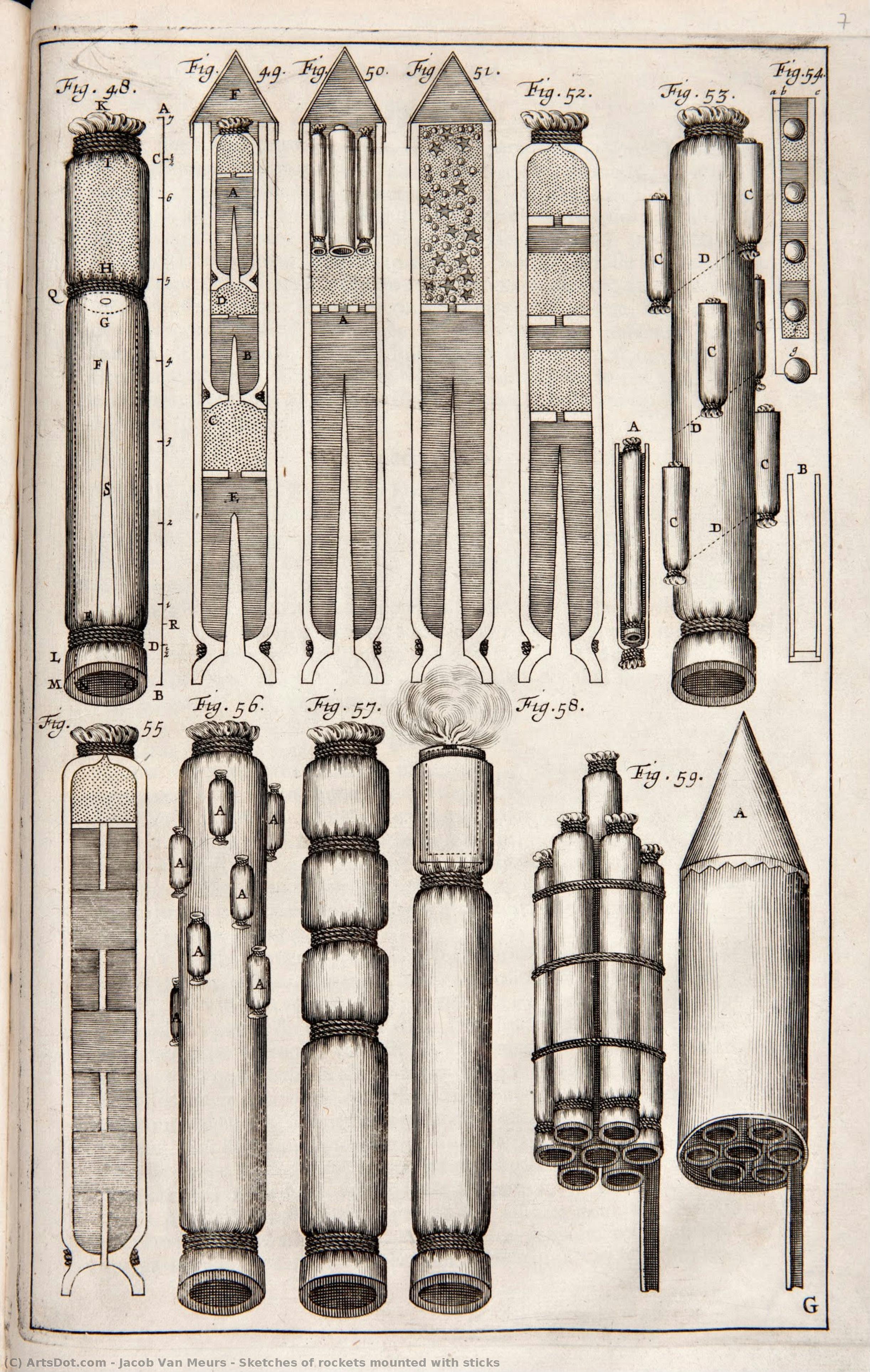 Sketches Of Rockets Mounted With Sticks — Jacob Van Meurs