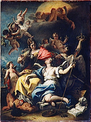 Allegorie De La France, Sous La Figure De Minerve (la Sagesse) Qui Foule Aux Pieds L'ignorance Et Couronne La Vertu Guerriere — Sebastiano Ricci