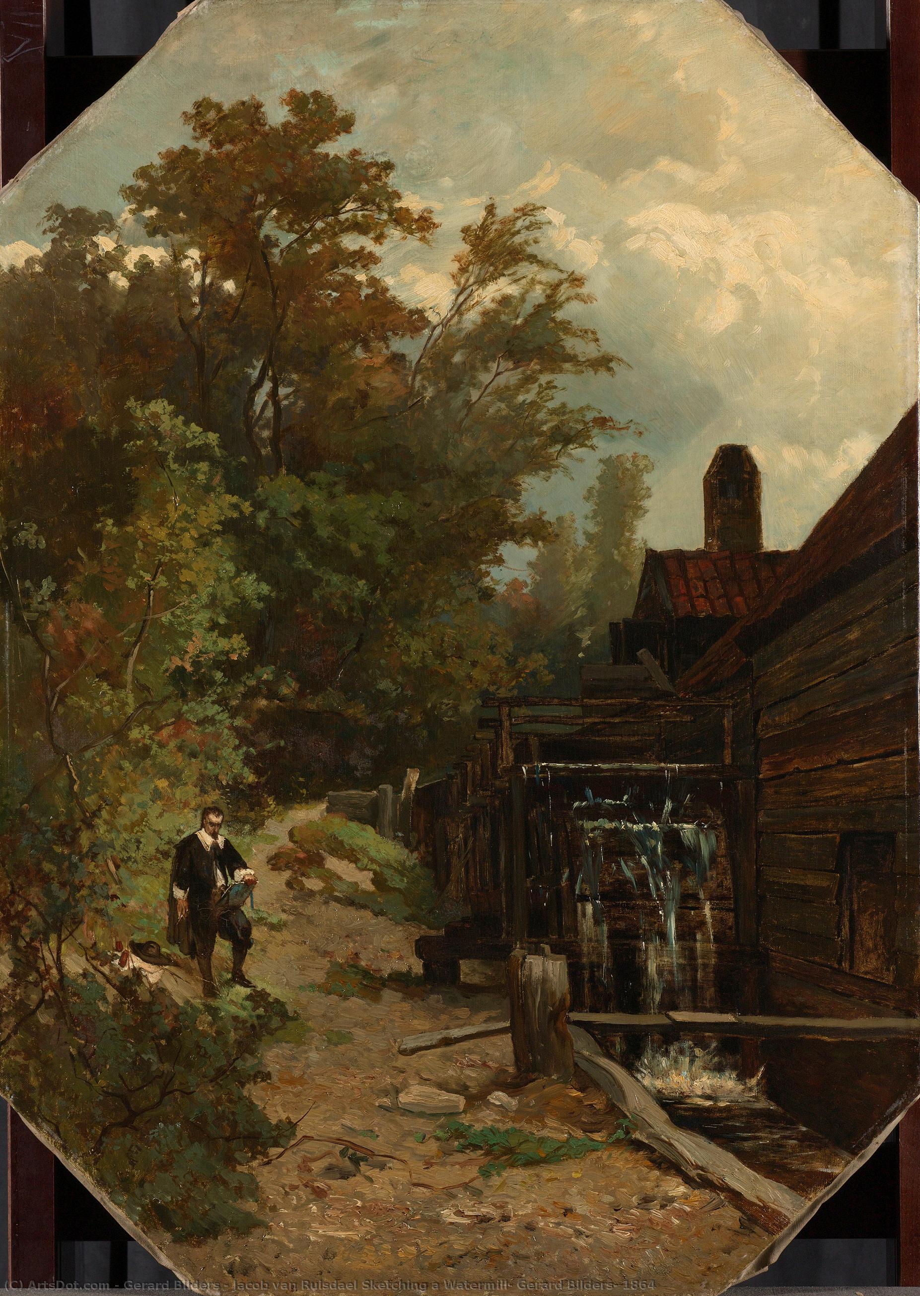 Jacob Van Ruisdael Sketching A Watermill, Gerard Bilders, 1864 — Gerard Bilders